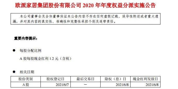 欧派家居宣布将派发7亿现金 创始人姚良松可获4.8亿