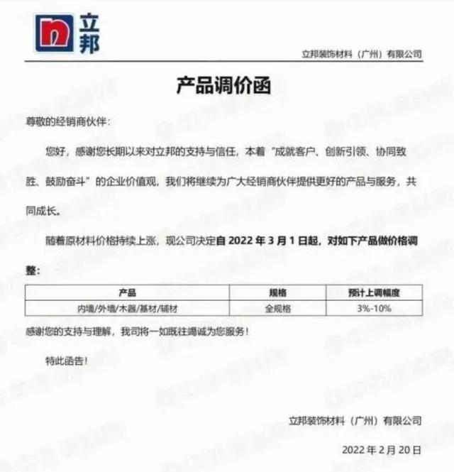 立邦2021年营业利润下降近两成 3月1日起将涨价3%-10%