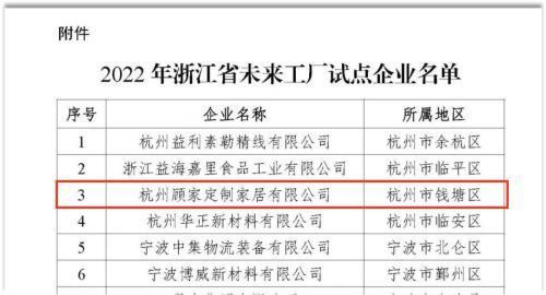 顾家家居：被授予2022年度首个“标杆工厂”的荣誉称号