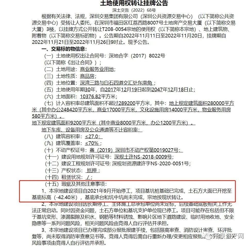 深圳恒大总部地块甩卖 起拍价75亿！