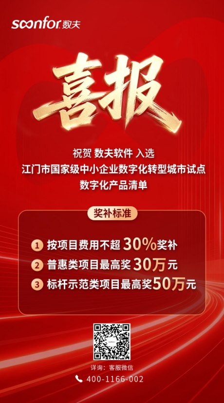 最高50万!江门中小企业数字化转型“奖补”来袭,数夫ERP已入选! 最高50万!江门中小企业数字化转型“奖补”来袭,数夫ERP已入选!